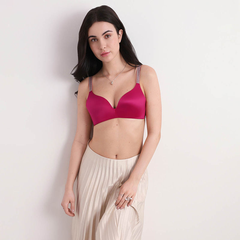 Wacoal Pink Stellar Padded Non-Wired 3/4Th Cup Shimmer Straps T-Shirt Bra (36D)