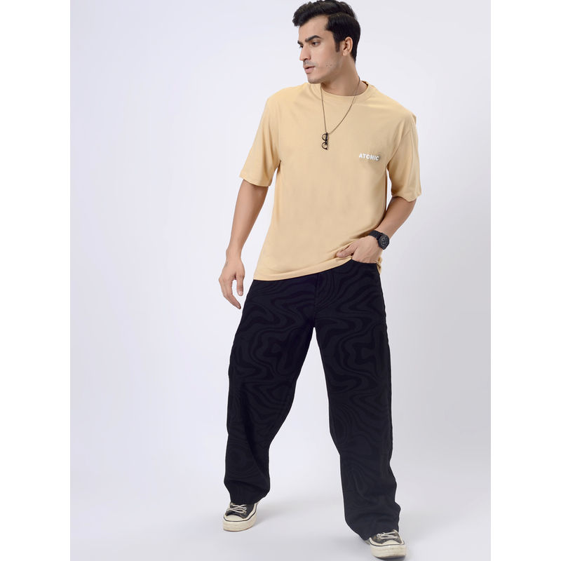 JadeBlue Beige Cotton Graphic Printed Slim Fit T-Shirt (40)