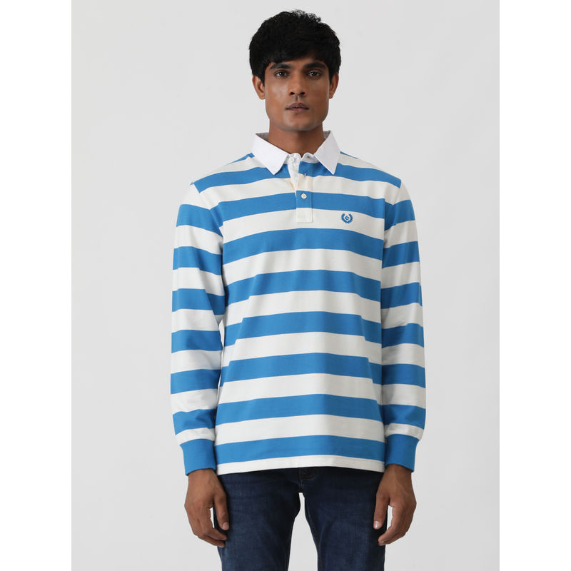 Greenfibre Blue Blended Striped Slim Fit Polo T-Shirt (44)