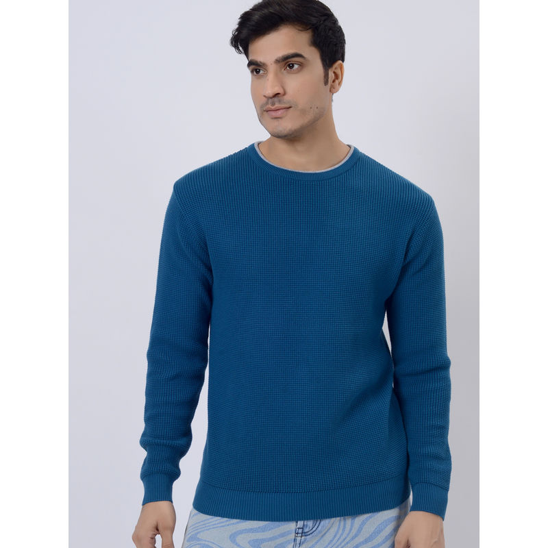 JadeBlue Blue Cotton Textured Regular Fit Sweatshirt (38)