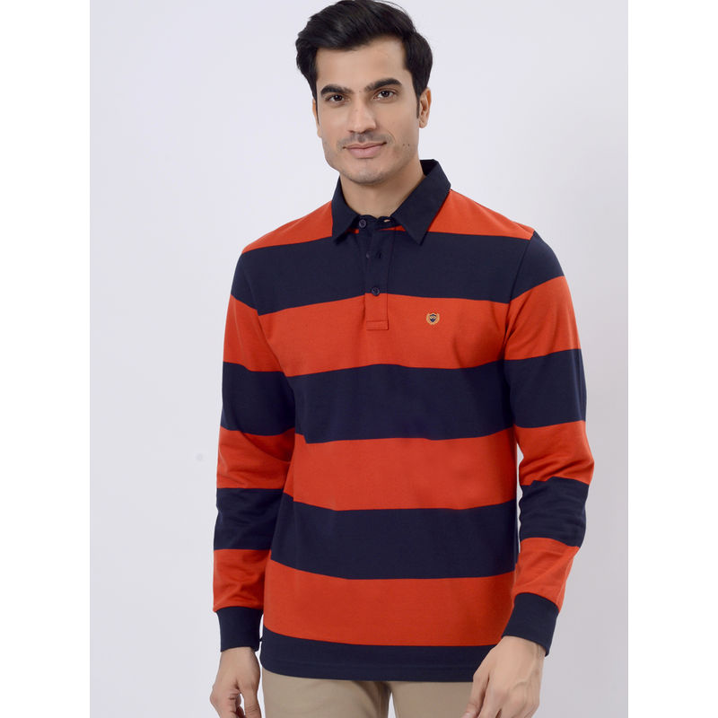 JadeBlue Orange Cotton Stripedslim Fit Polo T-Shirt (44)