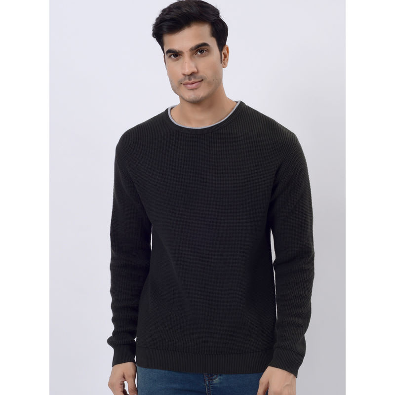 JadeBlue Black Cotton Textured Regular Fit Sweatshirt (40)