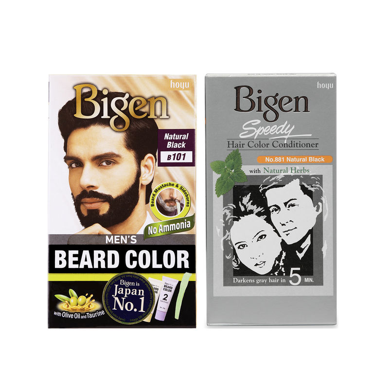 Bigen Beard Color Natural Black B101 & Hair Color Conditioner 881