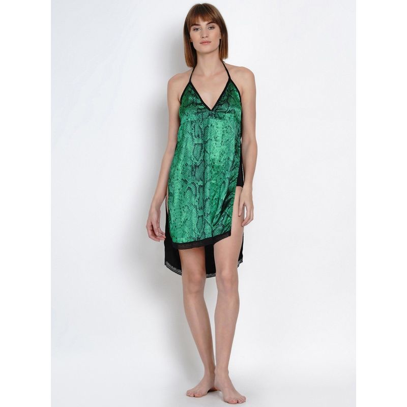 AOBA Women Green & Black Printed Baby Doll (M)