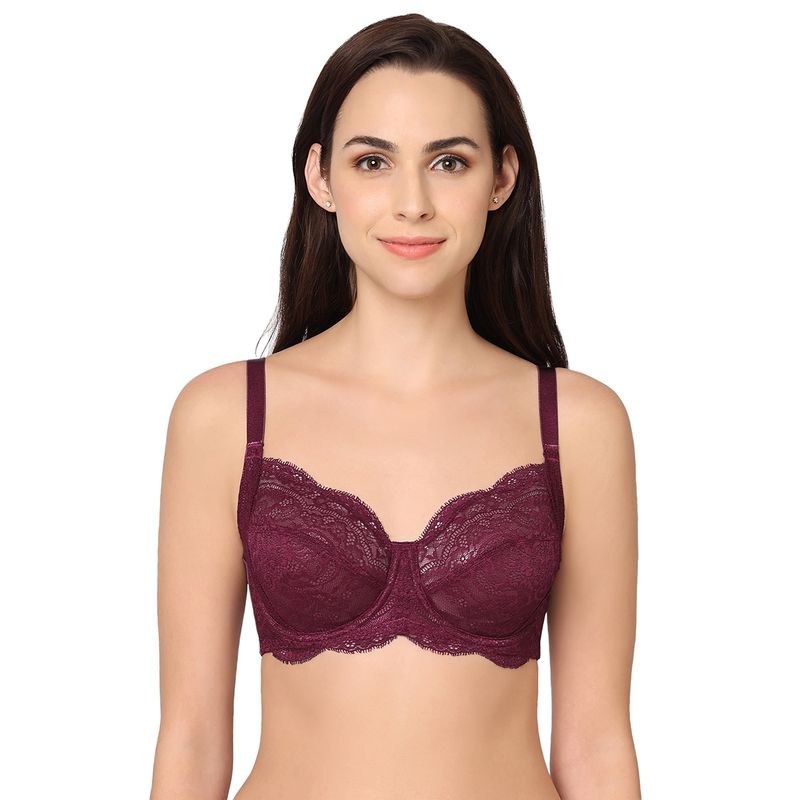Wacoal India Essential Lace Non-Padded Wired Medium Coverage 3/4Th Cup Fashion Bra Purple (40D)