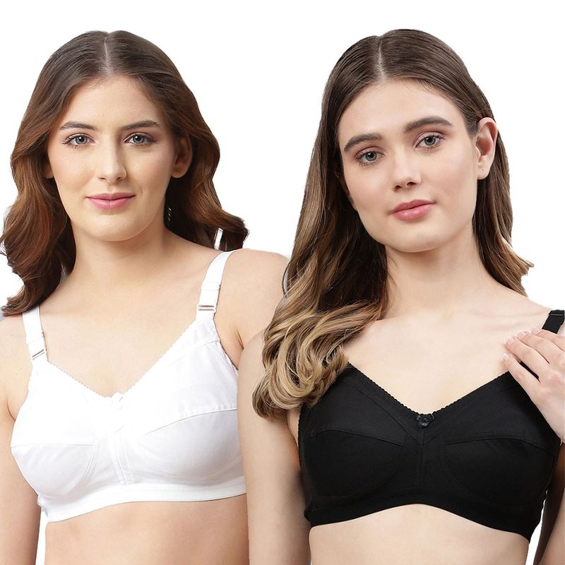 Cukoo Women Pack of 2 Pure Cotton Non Padded Everyday Bra Black (Pack of 2) (32B)