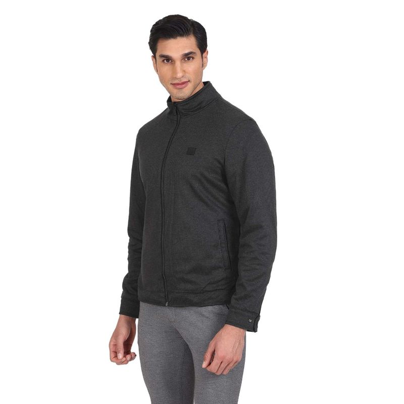 Arrow Sports Men Black High Neck Patterned Jackets (M)