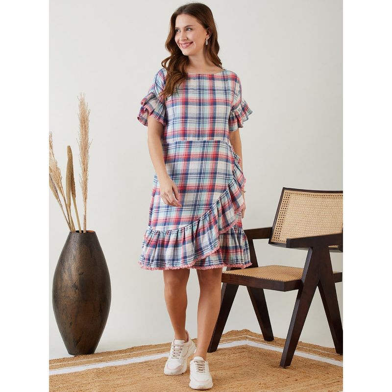 The Kaftan Company Pretty In Pink Checkered Elegance Dress (S)