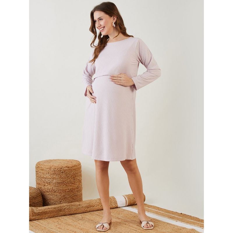 The Kaftan Company Lilac Rib Maternity and Nursing Dress (S)