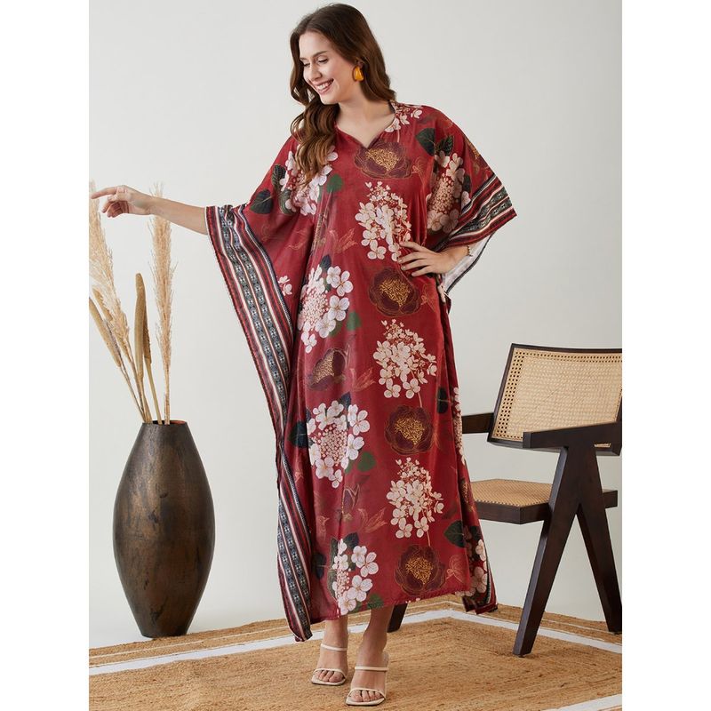 The Kaftan Company Maroon Radiant Blossom Kaftan (S)
