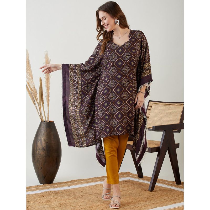 The Kaftan Company Brown Bandhini Kaftan Kurta (S)