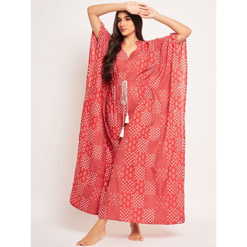 Red - Pochampally Ikat Weave Cotton Kaftan (Medium) 30