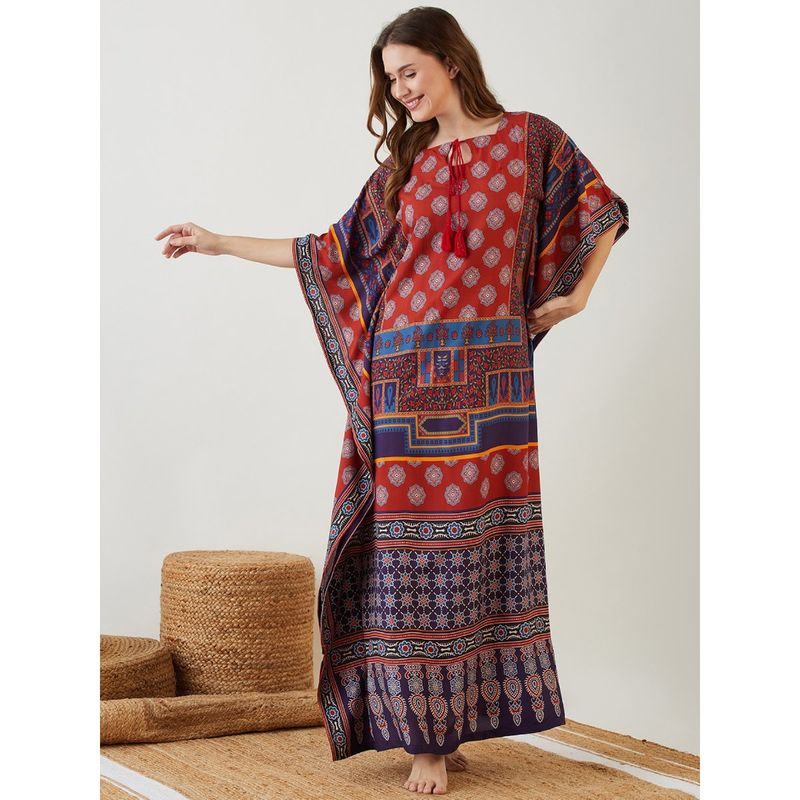 The Kaftan Company Maroon Digitised Ajrakh Kaftan (M)