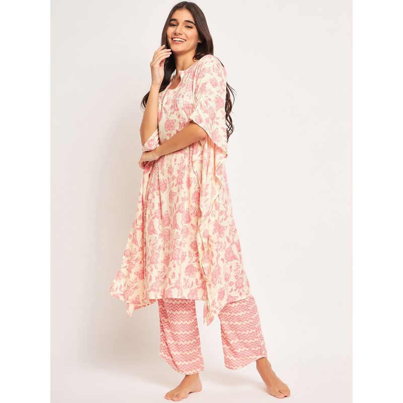 The Kaftan Company Pink Floral Kaftan Coord Set (Set of 2) (S)
