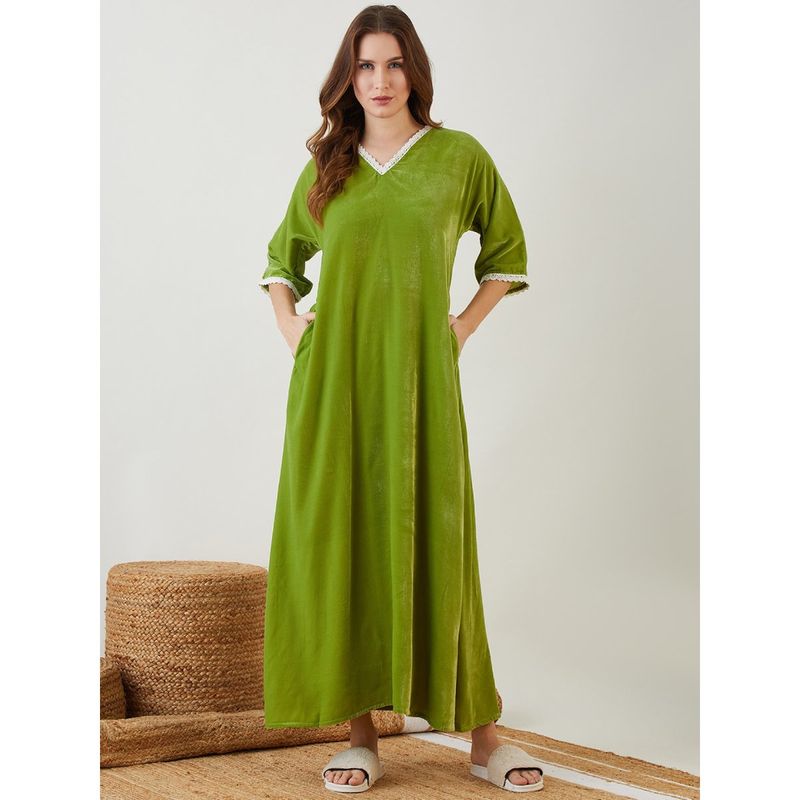 The Kaftan Company Green Velvet Nightdress (S)