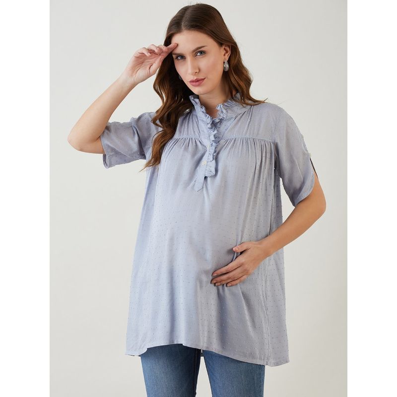 The Kaftan Company Grey Modal Dobby Ruffle Nursing Top (S)