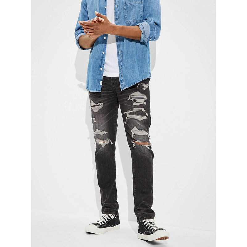 American Eagle Men Black Air Flex+ Patched Slim Jeans (30 x 30)