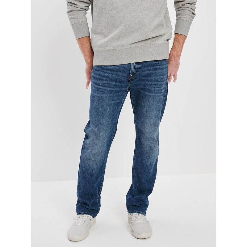 American Eagle Men Blue Flex Relaxed Straight Jeans (33 x 34)