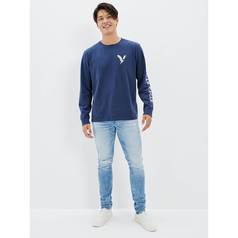 American Eagle Men Blue Air Flex+ Distressed Athletic Skinny Jeans (30 x 30)