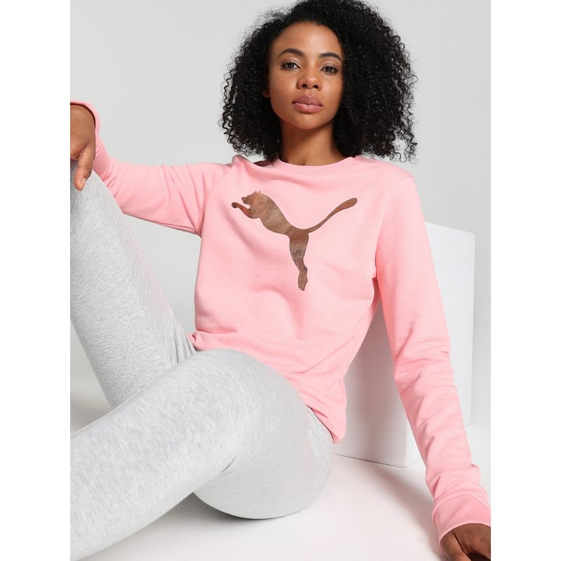 Puma Logo Crew Women Solid Pink Sweatshirt (S)