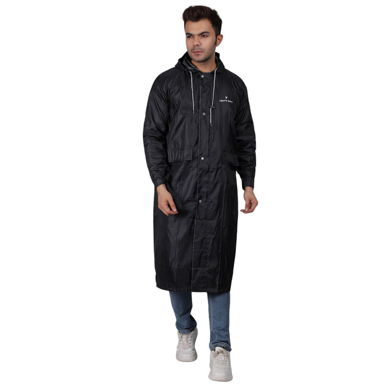 YOUTH ROBE Men Black Waterproof Tapping Raincoat with Carrying Pouch (L)