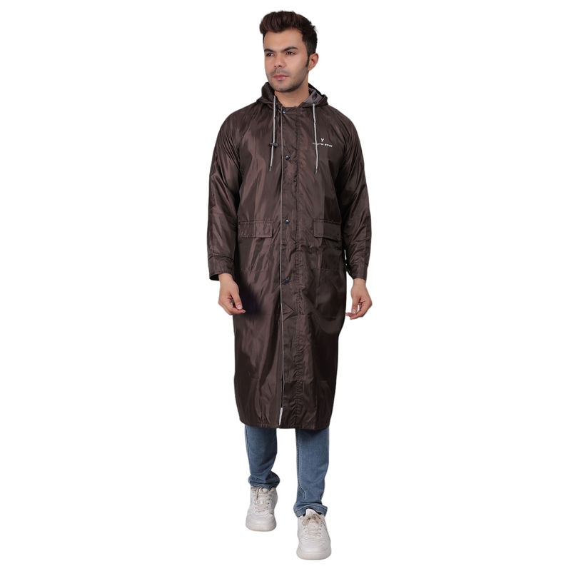 YOUTH ROBE Men Brown Waterproof Tapping Raincoat with Carrying Pouch (M)