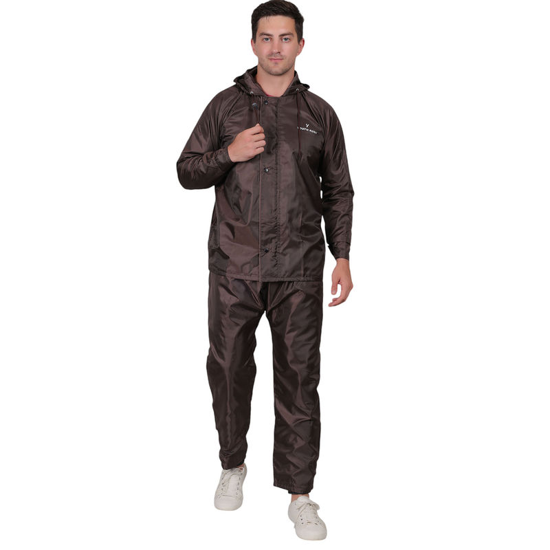YOUTH ROBE Men Brown Hooded Rain Jacket & Pants With Carrying Bag (XL)