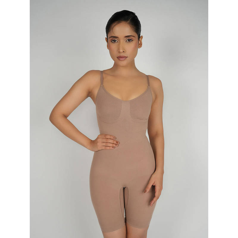Theater Mid Thigh Body Shaper With Bust Brown (S/M)