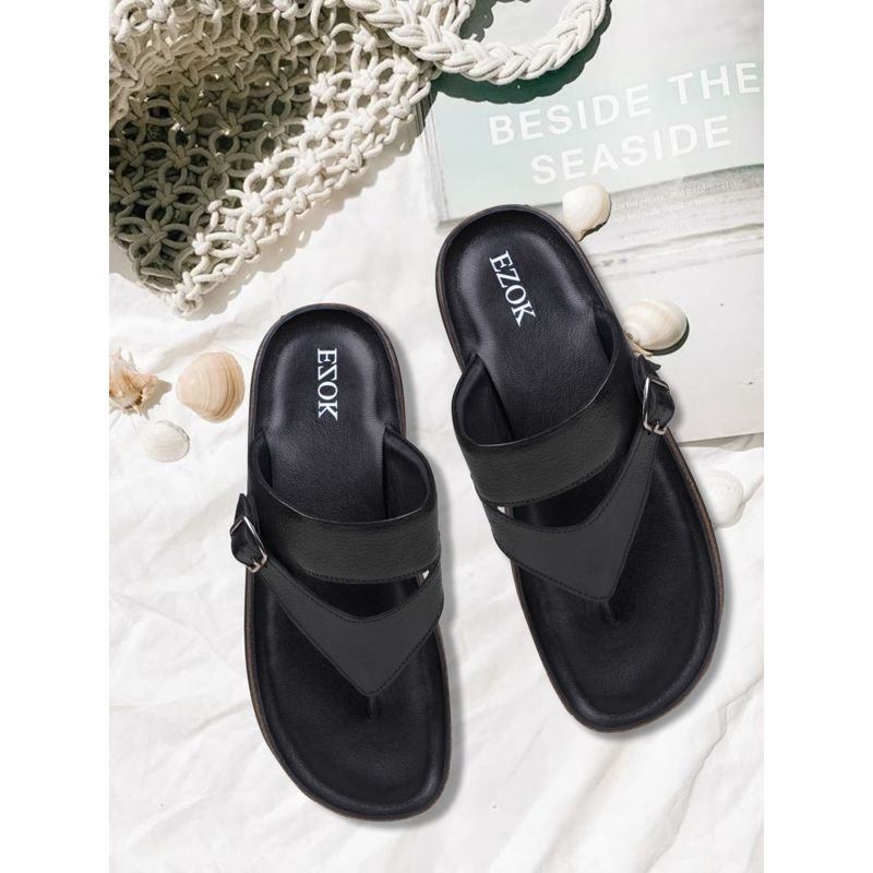 EZOK Mens Black Genuine Leather Sandals Comfortable (UK 10)