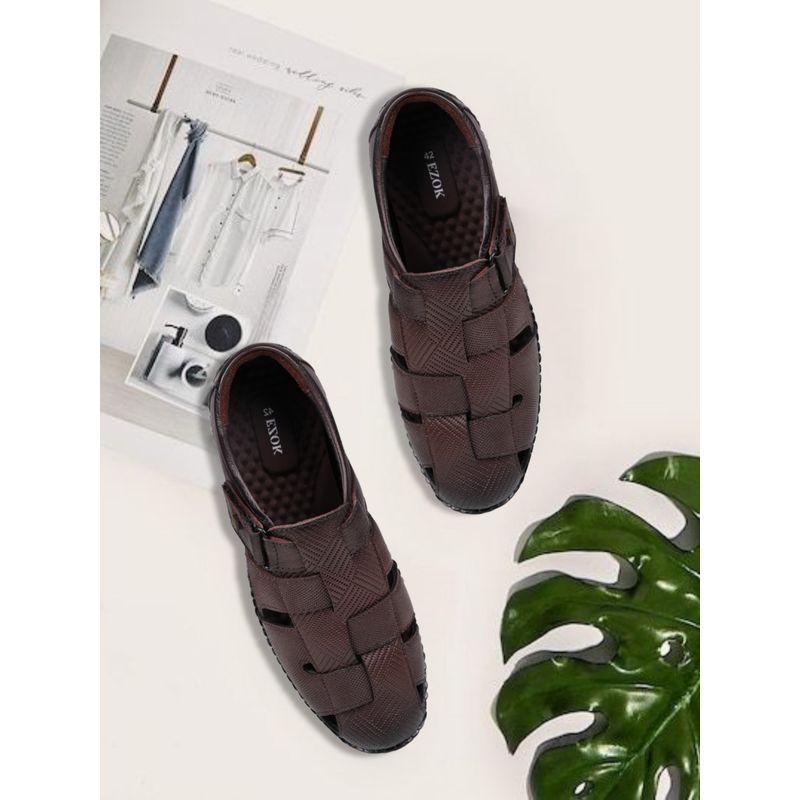 EZOK Mens Brown Genuine Leather Back Closure Sandals (UK 7)