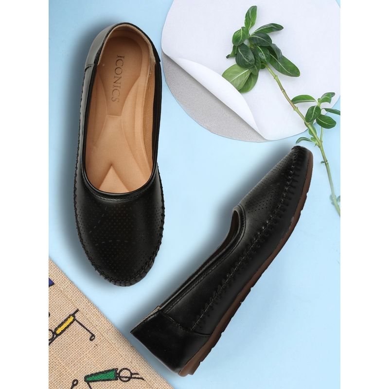 Iconics Black Women Self Design Ballerinas (EURO 36)