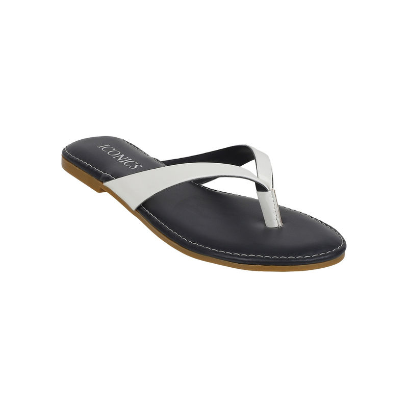 Iconics White Navy Women Solid Flats (EURO 38)