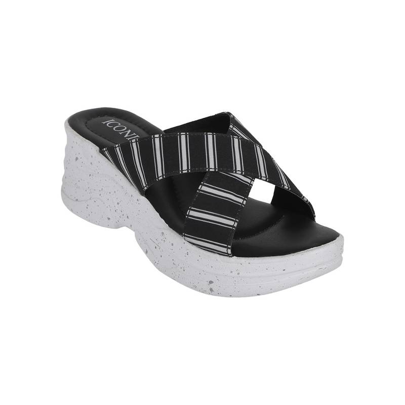 Iconics Black Women Striped Sandals (EURO 41)
