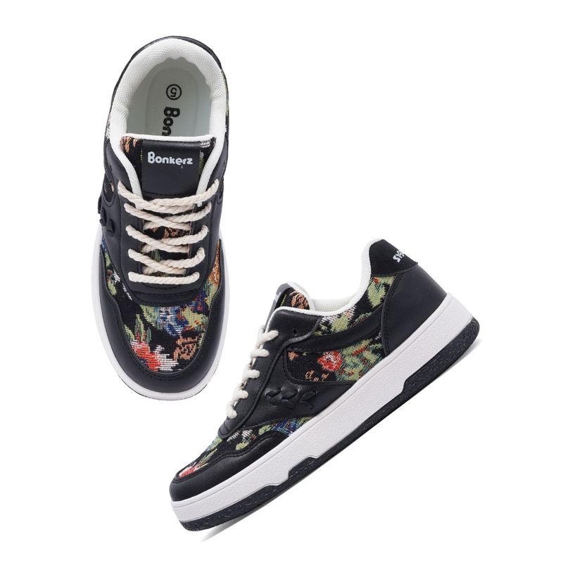 Black sale floral sneakers