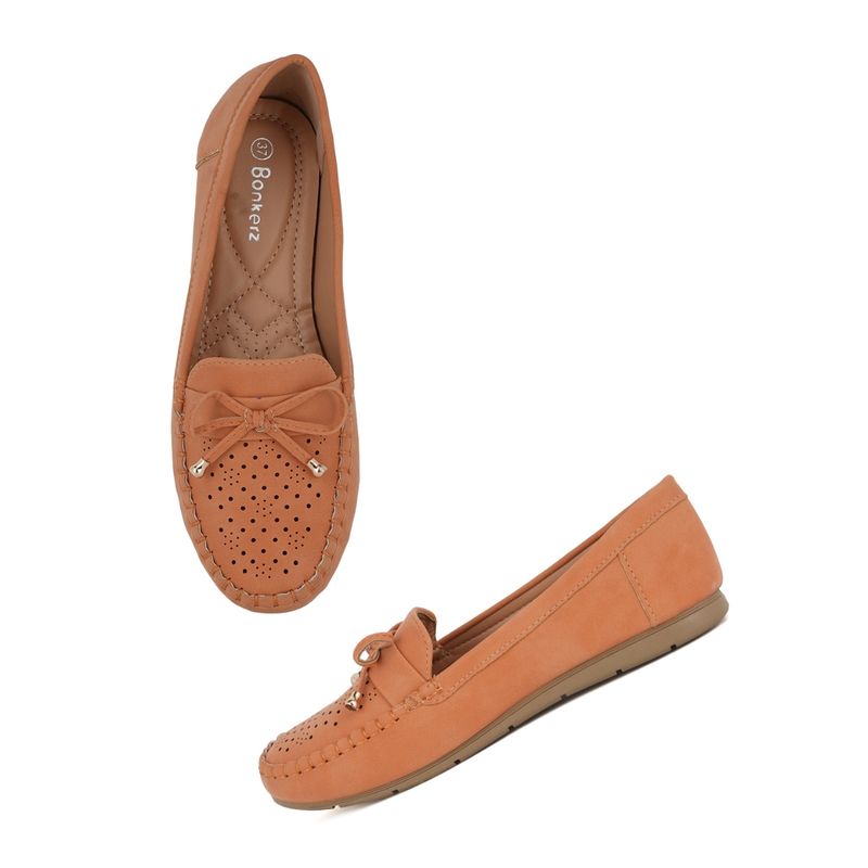 Iconics Tan Women Self Design Ballerinas (EURO 37)