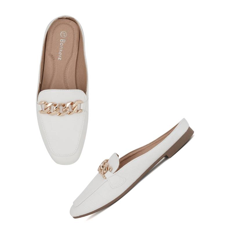 Iconics White Women Textured Mules (EURO 37)
