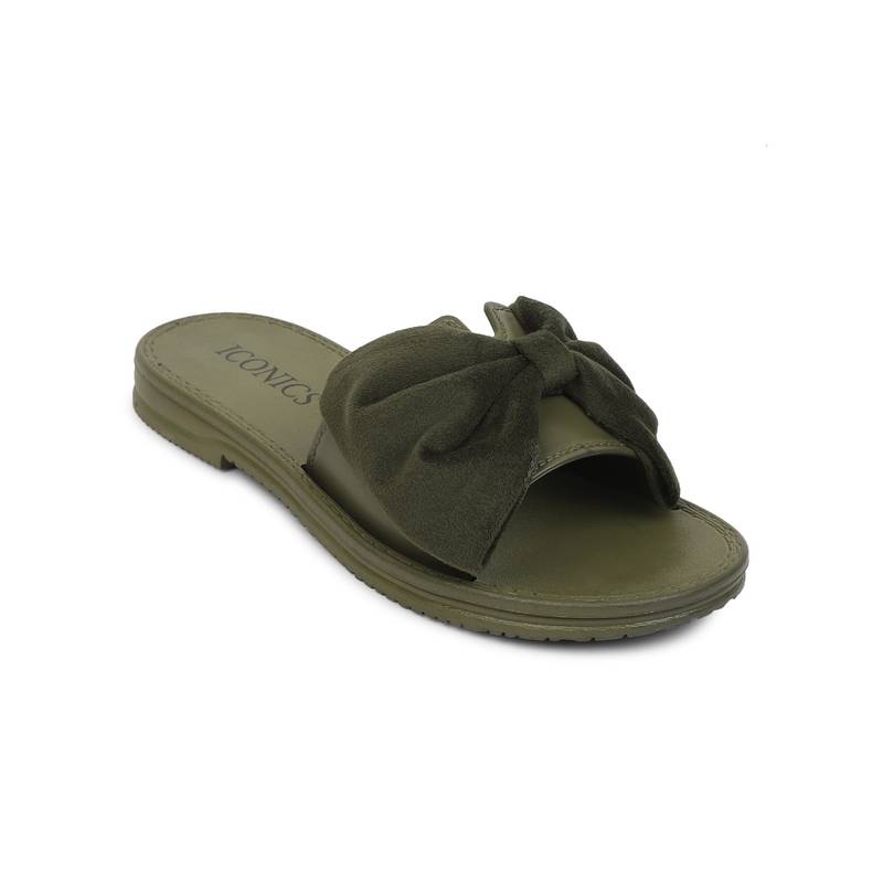 Iconics Olive Women Solid Sliders (EURO 41)