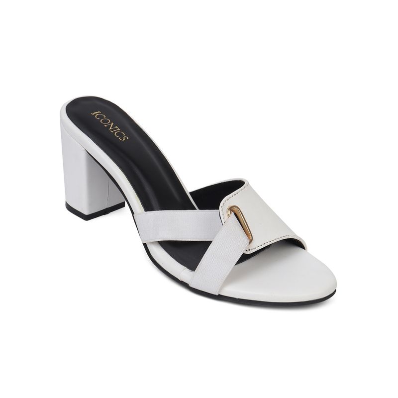 Iconics White Women Solid Heel Sandals (EURO 38)