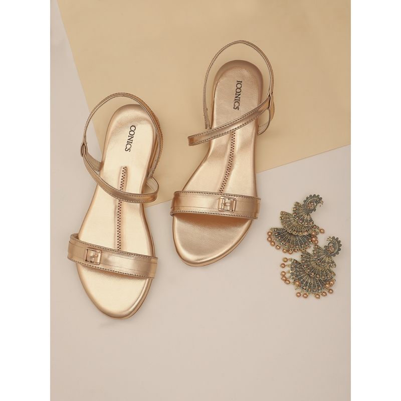Iconics Gold Women Solid Flats (EURO 37)