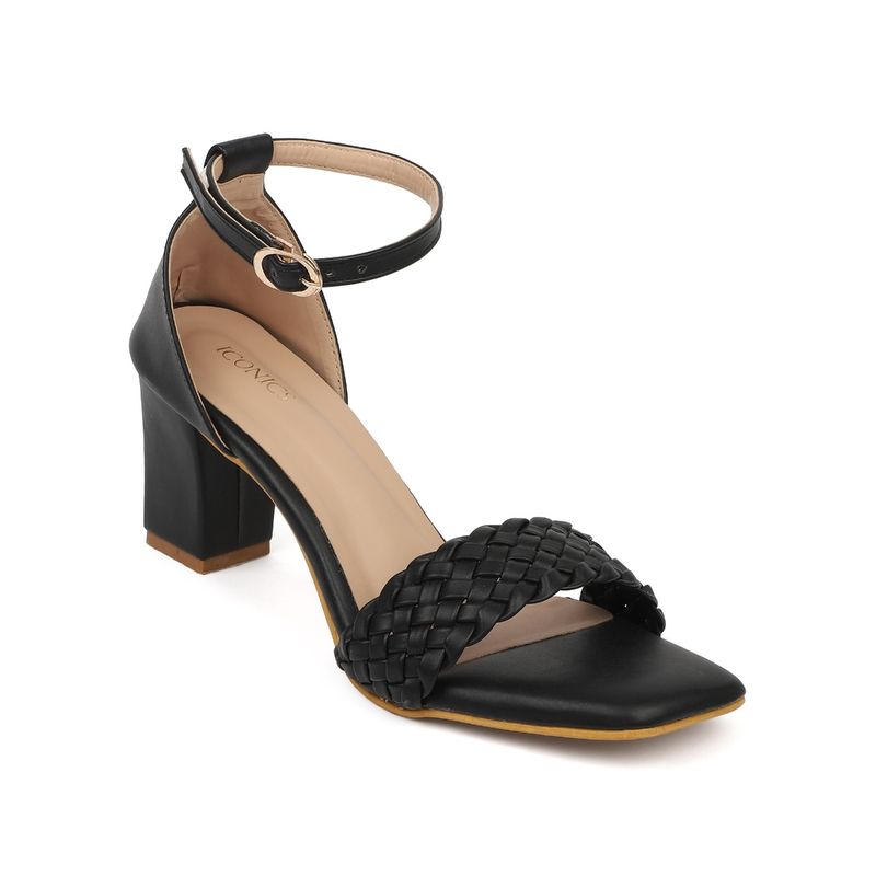 Iconics Black Women Woven Design Heels (EURO 37)
