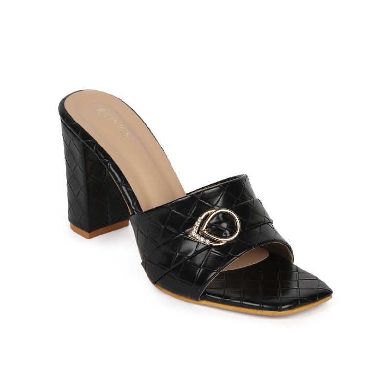 Iconics Black Women Textured Heels (EURO 38)