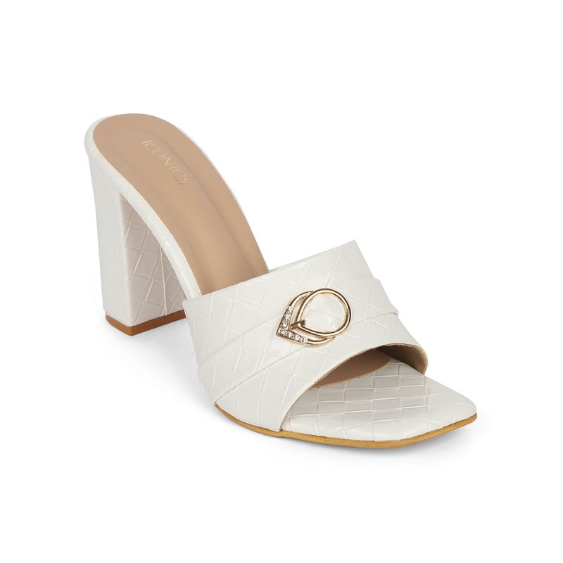 Iconics White Women Textured Heels (EURO 37)