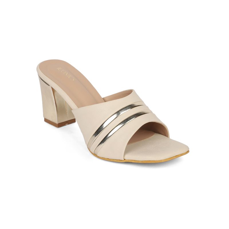 Iconics Beige Women Embellished Sequined Heels (EURO 41)