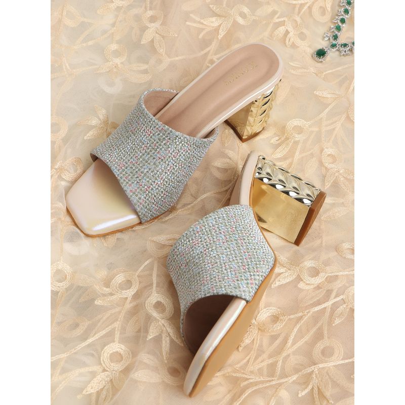 Iconics Gold Women Embellished Sequined Heels (EURO 36)