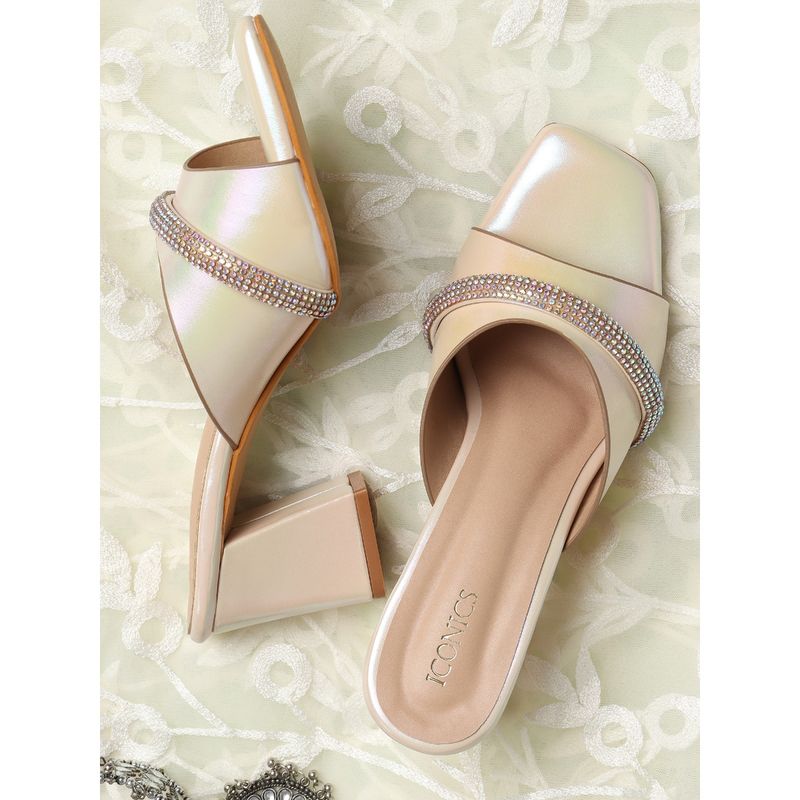 Iconics Gold Women Embellished Sequined Heels (EURO 36)