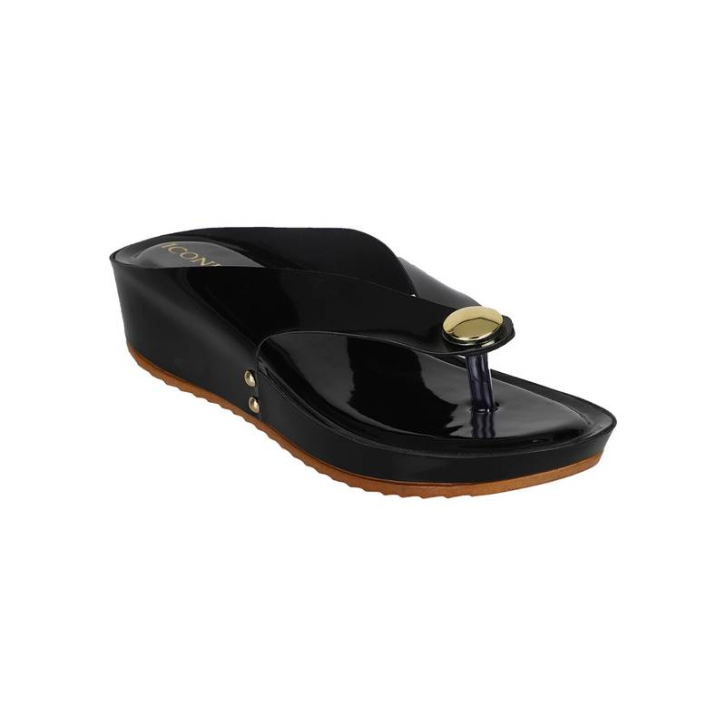 Iconics Black Women Solid Sandals (EURO 39)