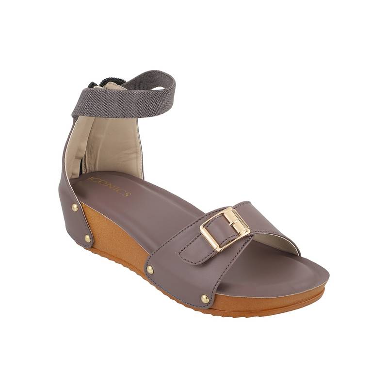 Iconics Grey Women Solid Sandals (EURO 36)