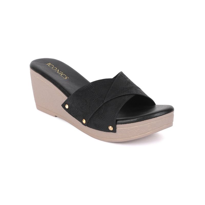 Iconics Black Women Animal Print Heels (EURO 36)