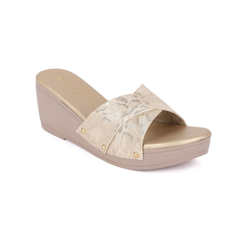 Iconics Gold Women Animal Print Heels (EURO 39)