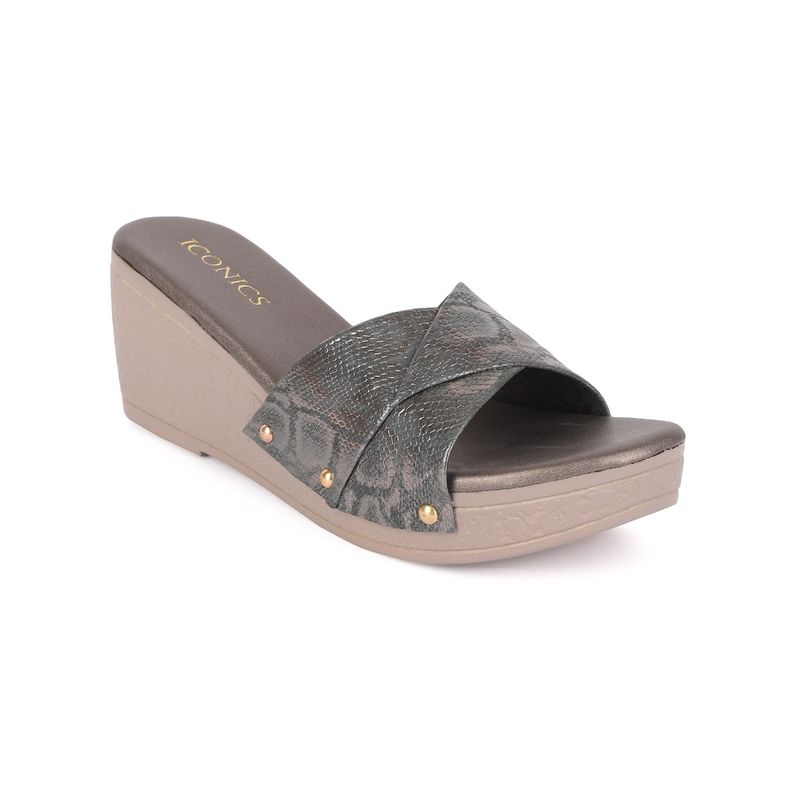 Iconics Gunmetal Women Animal Print Heels (EURO 37)